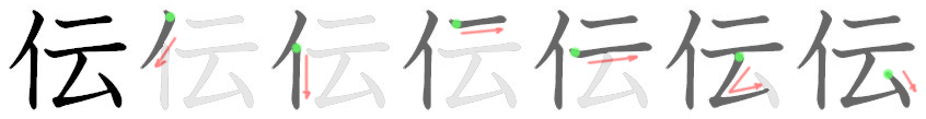 stroke order for 伝